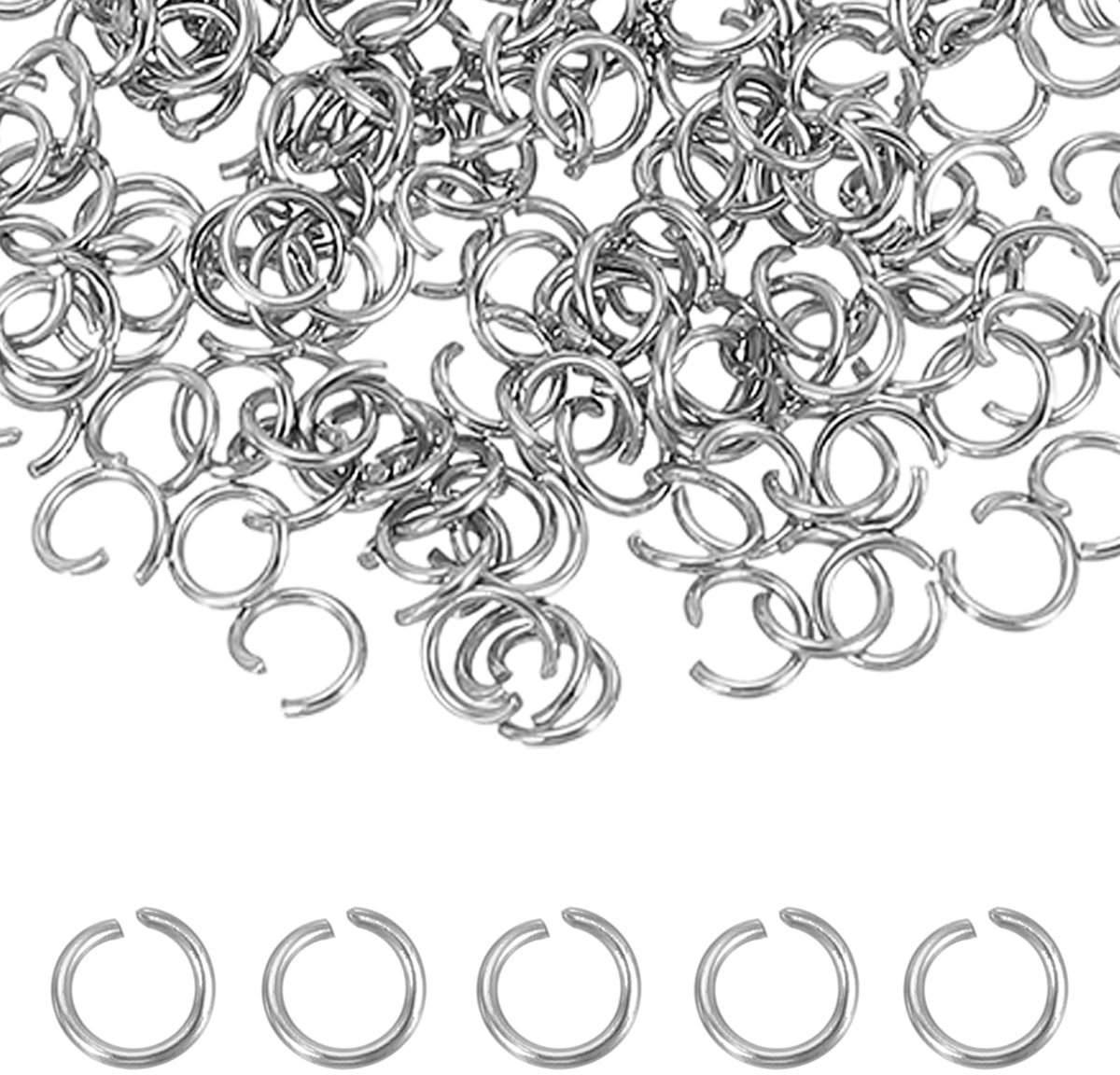 Springringen, 4 mm roestvrijstalen splijt-O-ringen, 0,6 mm dikke verbindingsring voor armband, halsketting, hanger, sieraden, sleutelhanger, doe-het-zelf handwerk, zilver, 350