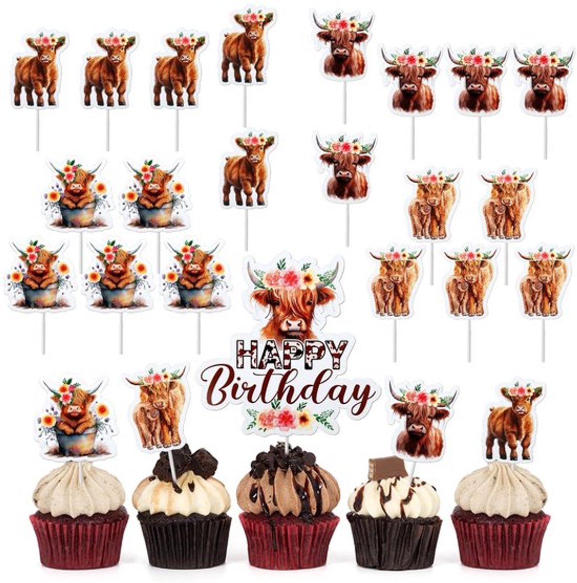 Dailygoody - Highland Cow Cake Toppers - Verjaardag Decoraties - 25