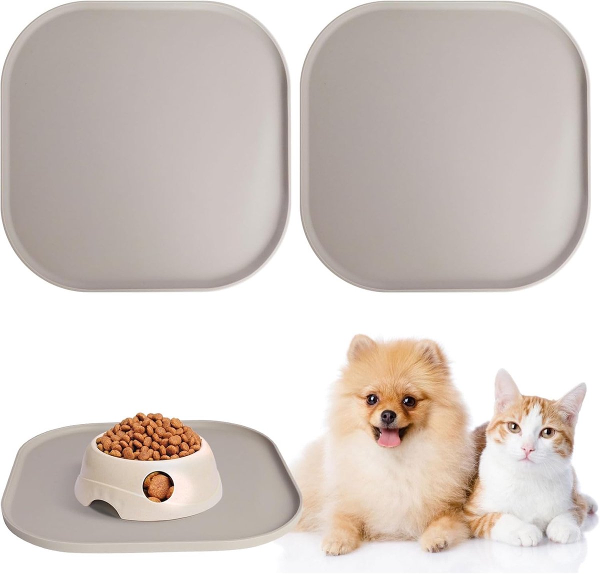 voedermat voor honden en katten, antislip, waterdichte voeronderlegger met verhoogde rand, huisdiervoermat voor voer- en waterbakken, 26 x 26 cm