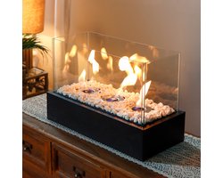 JHY DESIGN Rechthoekige Bio-ethanol Tafelhaard 40 cm – Zwarte Draagbare Sfeerhaard - Haarden met 3…