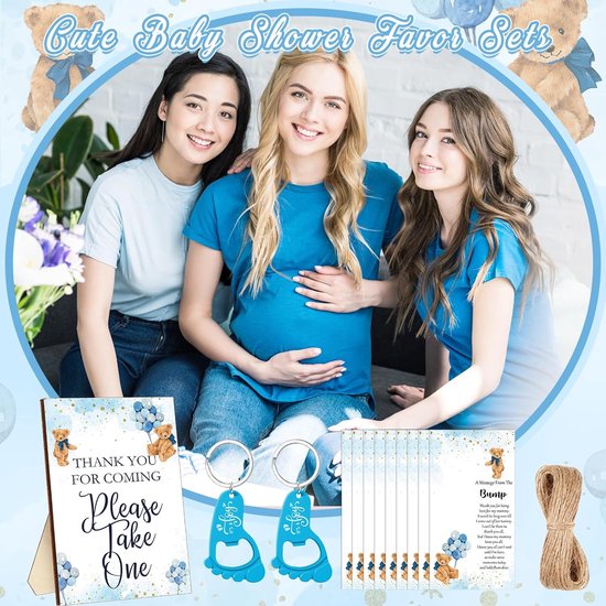 50 Delige Set Bedankjes voor Babyshower Jongen: Flesopeners, Tags en Welkomstbord van Amy & Benton — afbeelding 3