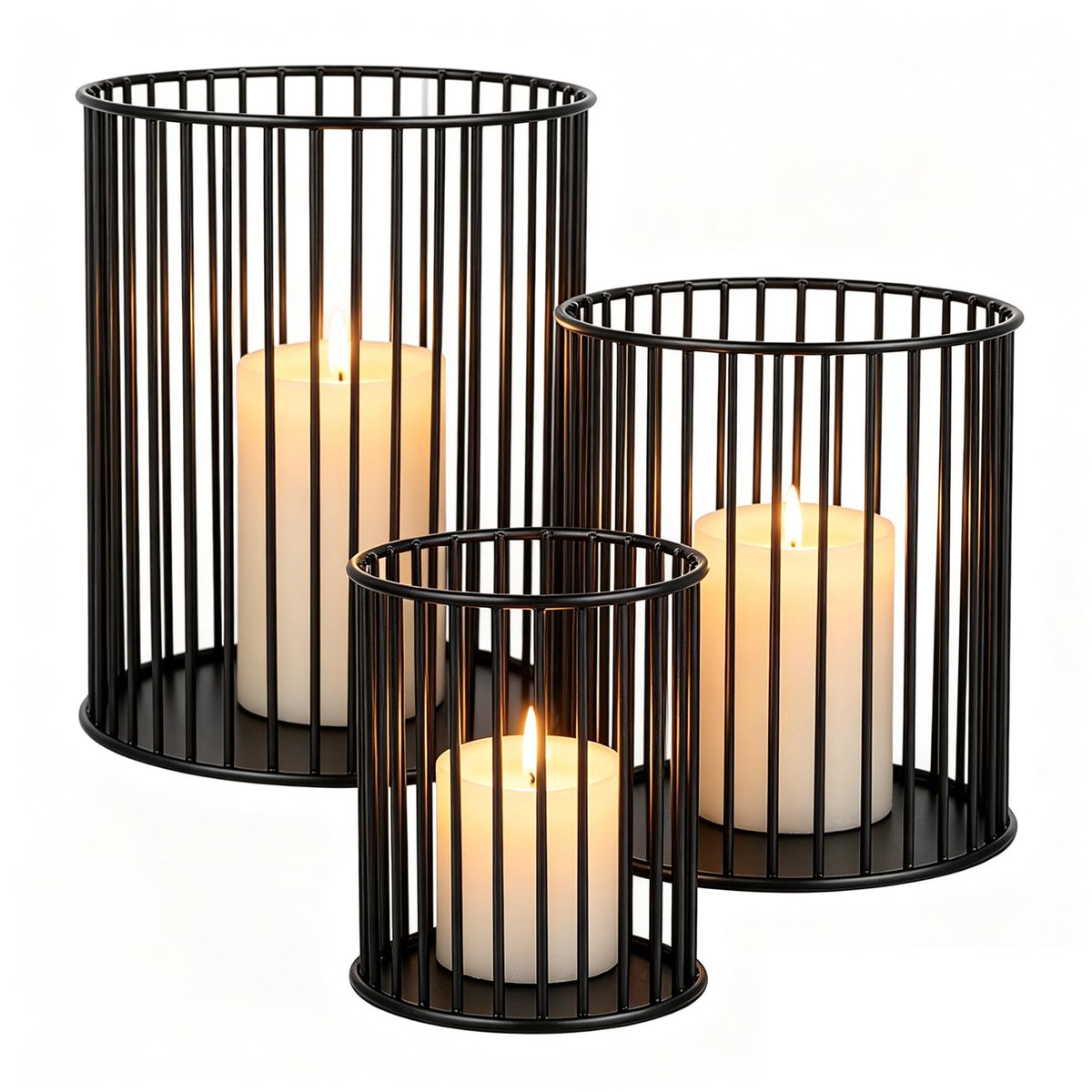 3 stuks kandelaars zwart, 3 maten windlicht metalen kandelaar tafeldecoratie, vintage lantaarns zwart voor stompkaarsen, woonkamer, Kerstmis, bruiloft decoratie