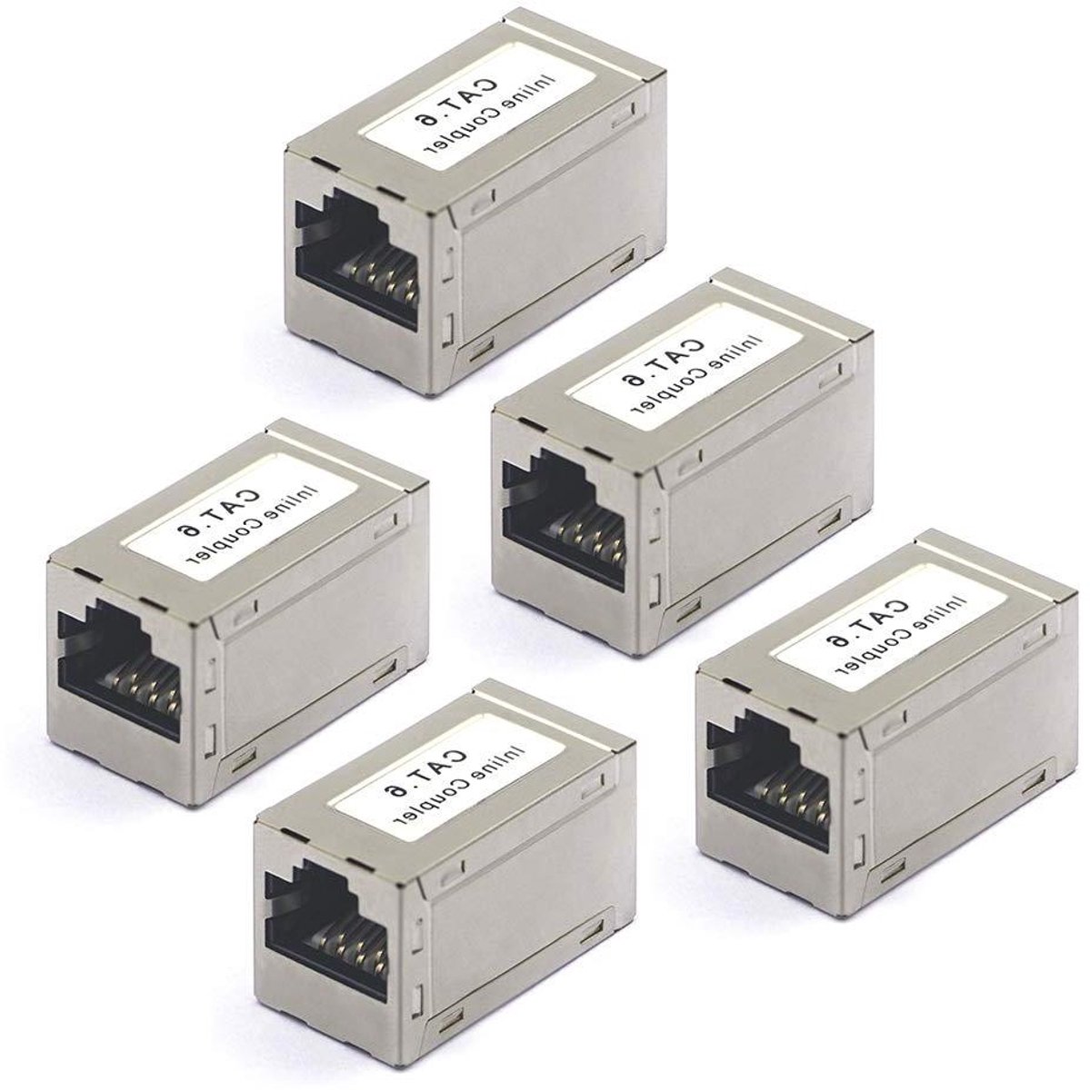 Ethernet Adapter Koppeling - RJ45 Connector Verlengstuk - Netwerk Uitbreiden - Afgeschermde Versie - 5 stuks - Metaal