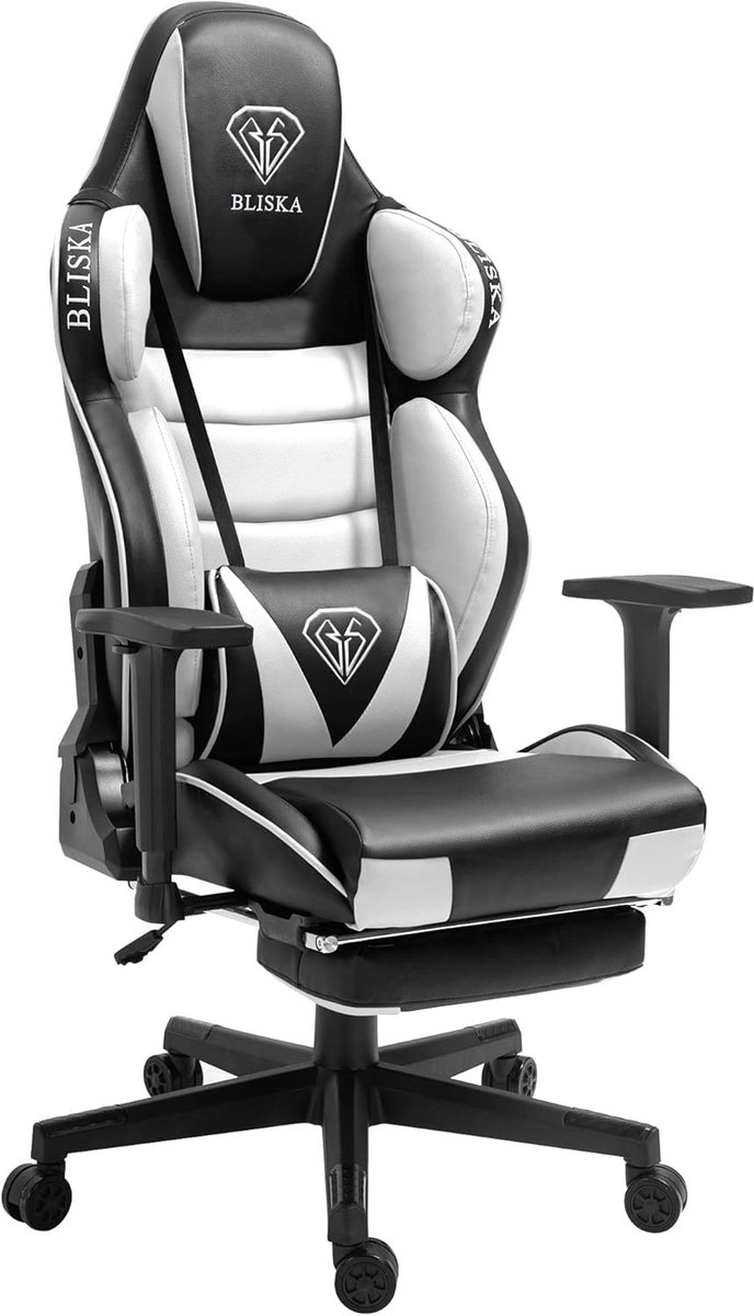 Gaming Stoel - Racestoel Kantoorstoel - Comfortabel Zitten - Ergonomische Armleuningen - 120 kg - Zwart Wit — afbeelding 5