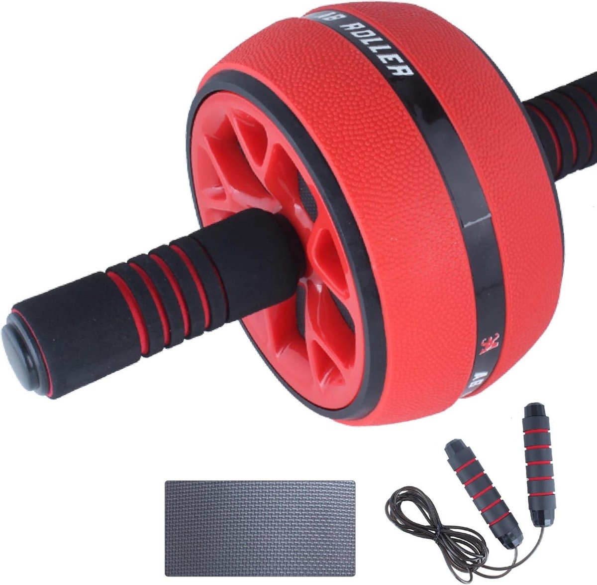 Buikroller Springtouw Set - Fitness Set 2-in-1 - Thuis Trainen - Extra Breed Wiel - N.v.t. - Rood