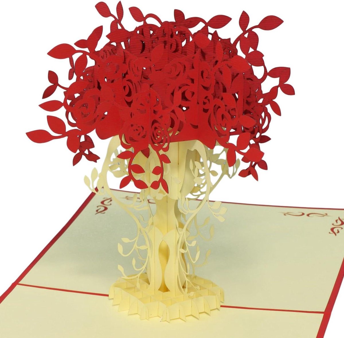 3D Wenskaart - Pop-up Kaart Bloemenkaart - Iemand Verrassen - Handgemaakt Ontwerp - 15 x 15 cm - Rood
