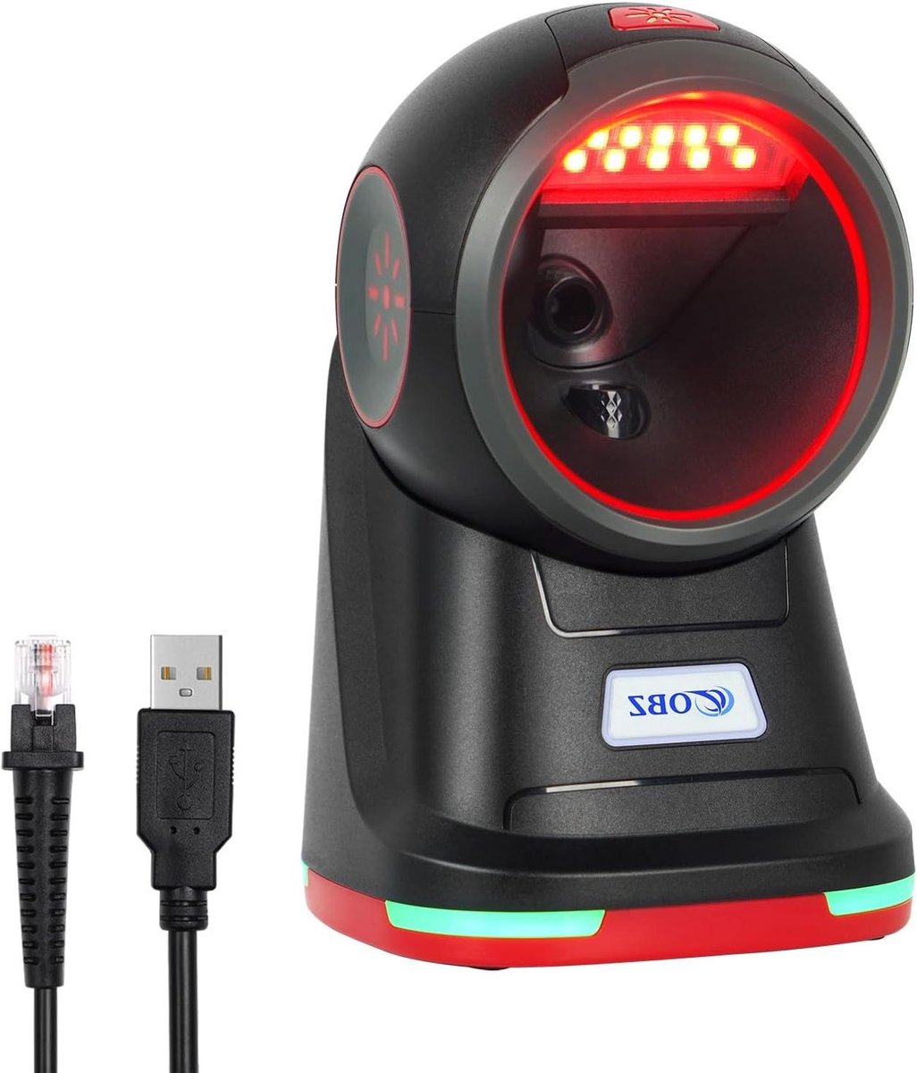 Barcode Scanner - QR Code Lezer - Snel Scannen - Handsfree Omnidirectioneel - 16 cm Hoog - Zwart