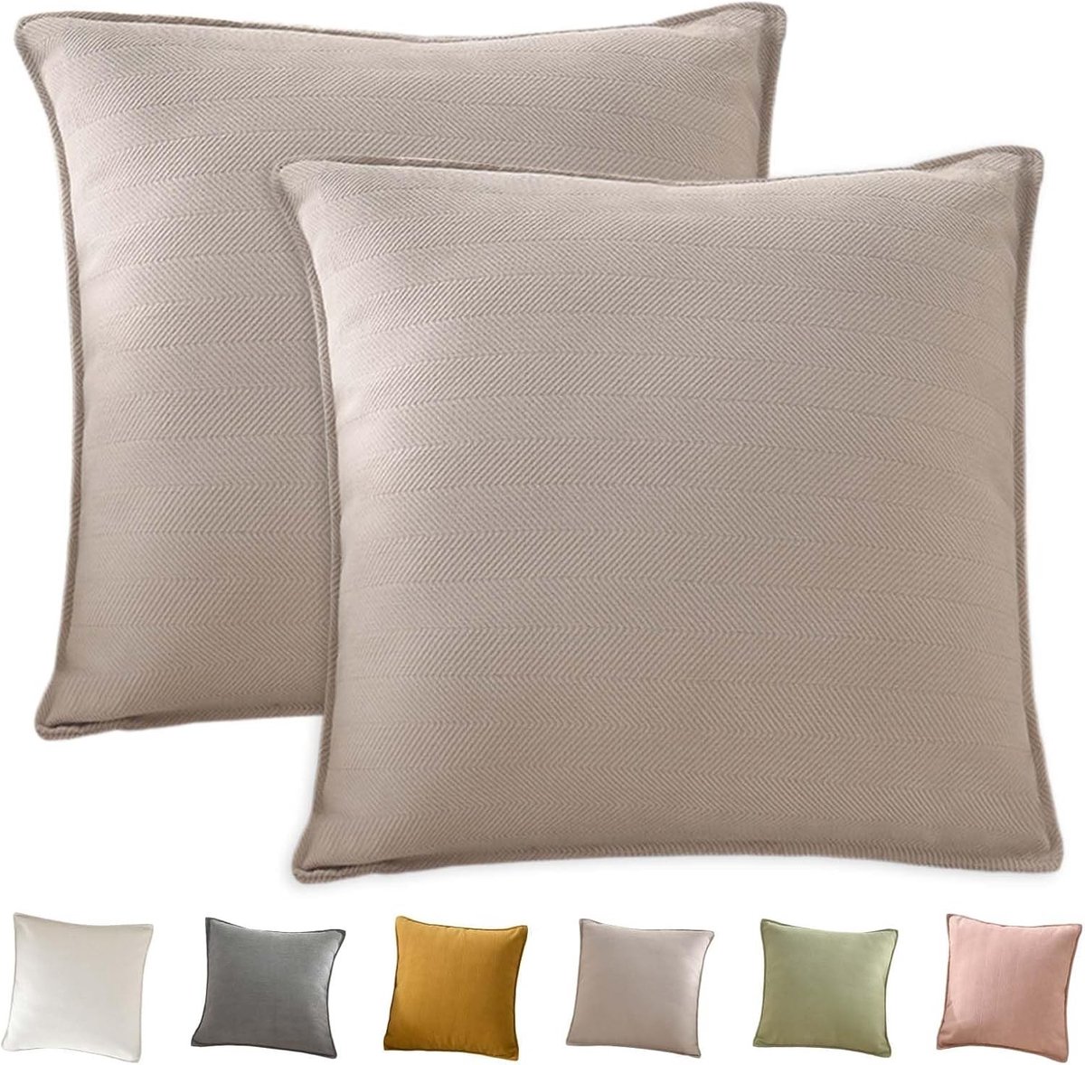 Set van 2 Decoratieve Kussenhoezen 45x45cm, Zachte Chenille Kussenslopen voor Woonkamer, Vierkante Kussens voor Sofa en Bed in Melkthee Kleur