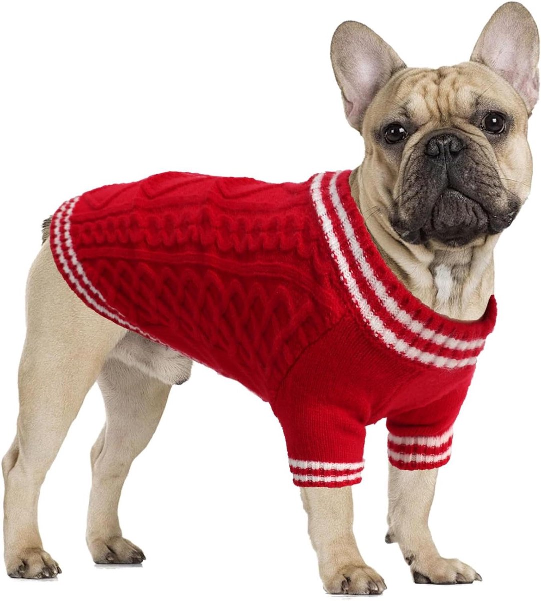 Hondentrui College Stijl - Hondenpull V-hals - Warm Houden - Gebreide Wolmix - XL - Rood