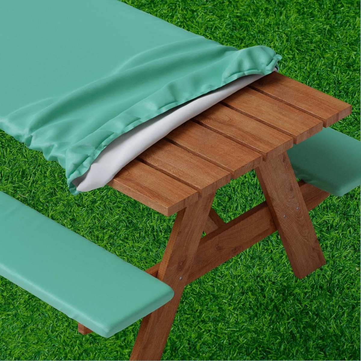 Tafelkleed met Sofa Covers - Picknickkleed Set - Buiten Dineren - Waterdicht Vinyl met Flanel - 30x60 Inch Rechthoek - Groen