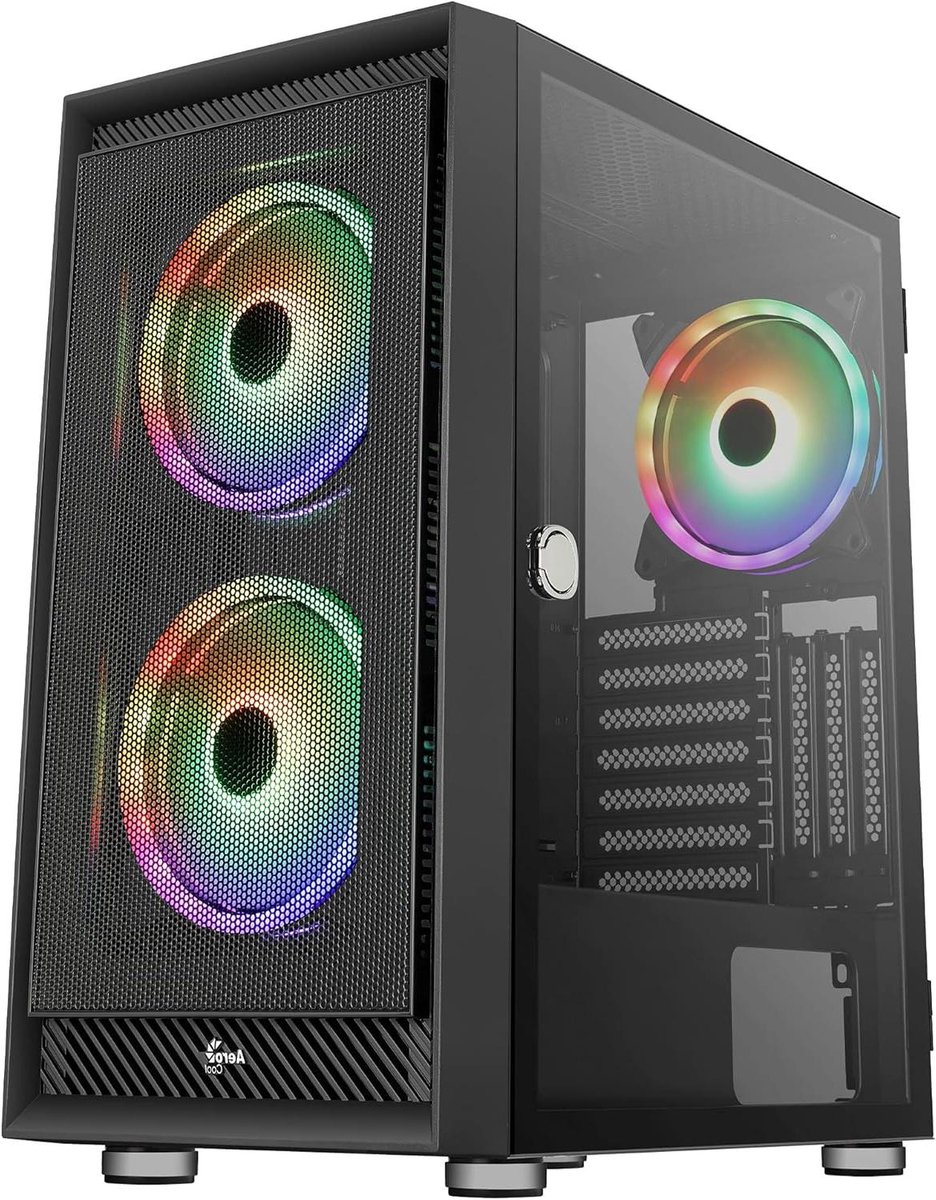 Computer Behuizing - Mid Tower - Gaming PC Bouwen - ARGB Verlichting - 445 cm Hoog - Zwart