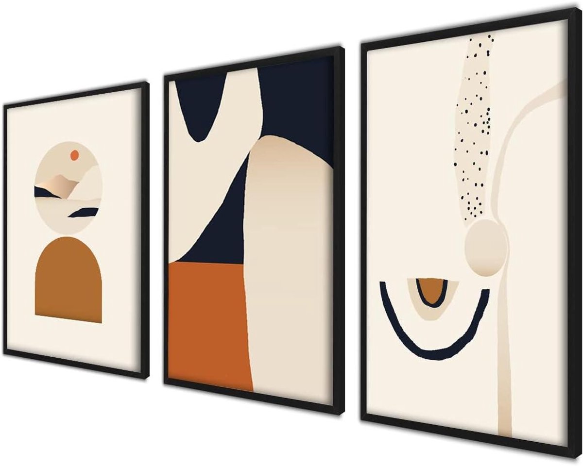 Posterset 3 stuks - Wanddecoratie prints - Woonkamer aankleden - Gemaakt in EU - 30x40 cm - Beige Bruin
