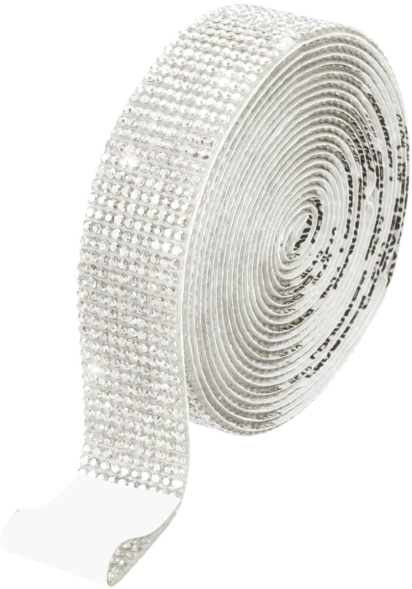Strasband 22 mm x 2,74 M zelfklevende strassstijfjes glitterstrip voor doe-het-zelf knutselprojecten feestdecoratie auto mobiele telefoon decoratie (wit)