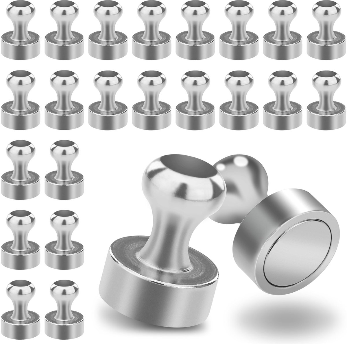 24x Kegelmagneten (12x16 mm, sterk, houdkracht 3 kg), Zilver