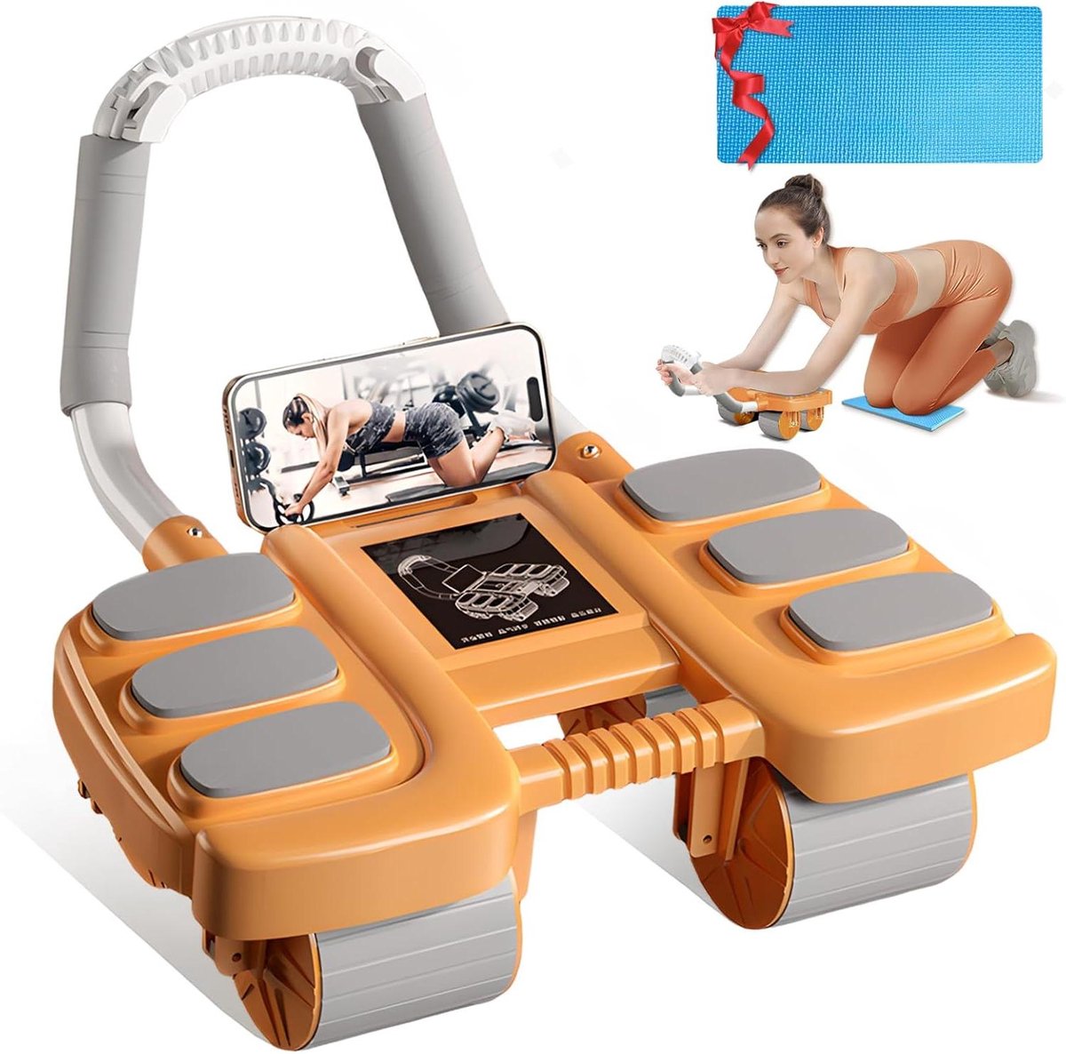 Buikspier Trainer - Buikwiel Fitness - Core Training - Vier Wiel Stabiliteit - 42 x 36 x 29 cm - Oranje