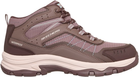 Paarse Skechers wandelschoen met mesh en leren overlays. Waterdicht.
