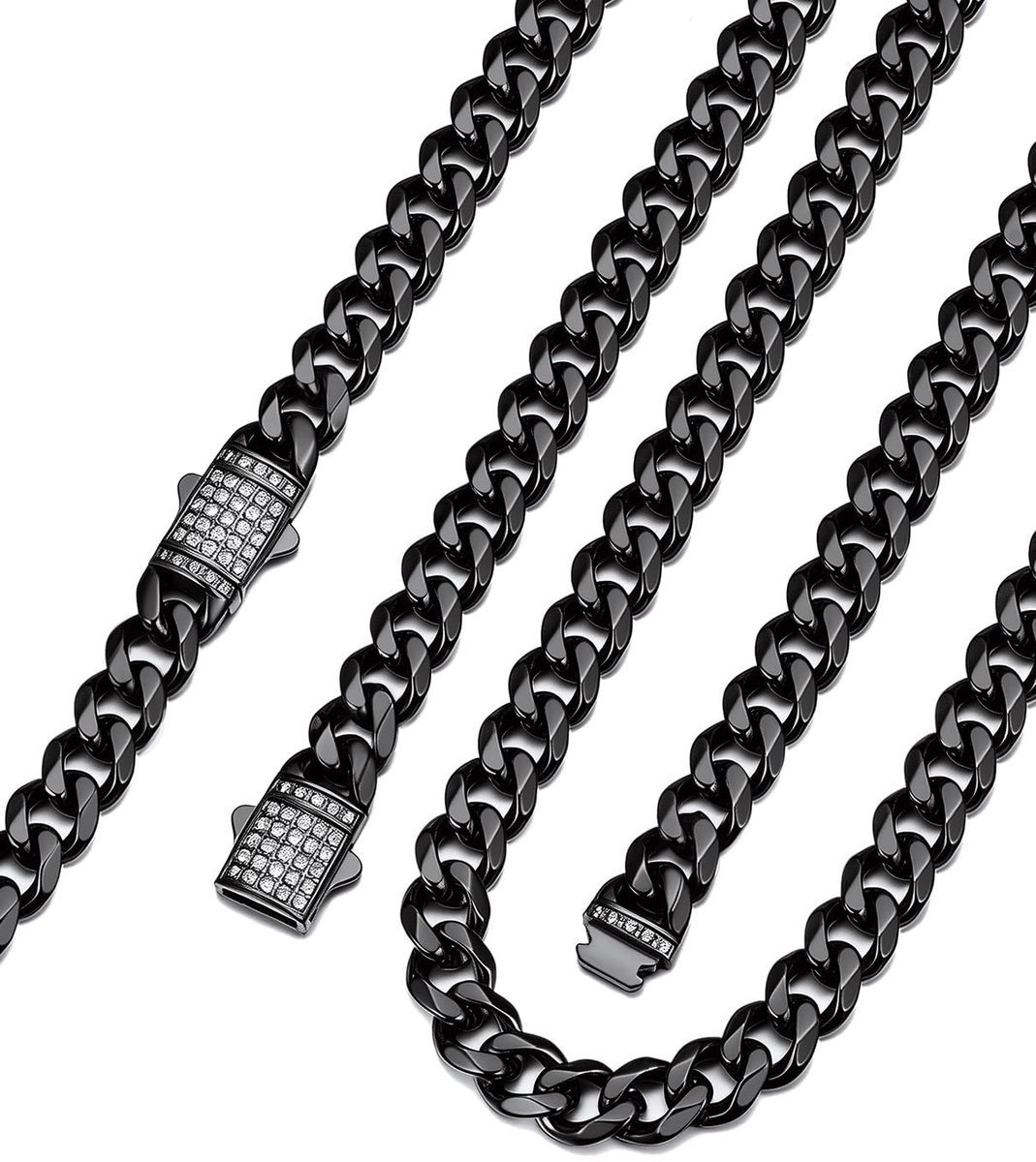 Halsketting voor heren, roestvrij staal, pantserketting, 6/9/12 mm breed, Cubaanse ketting, zilver/goud/zwart, schakelketting, hiphop-ketting met zirkoonsluiting, kettinglengte 46-76 cm