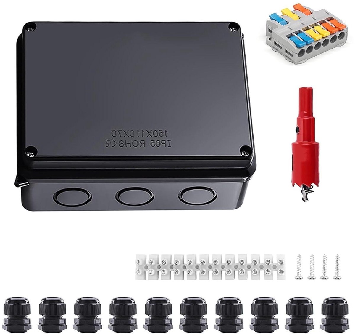 Aansluitkast Waterdicht - Verdeelbox Elektra - Buiten Installeren - IP65 Bescherming - 150 x 110 x 70 mm - Zwart