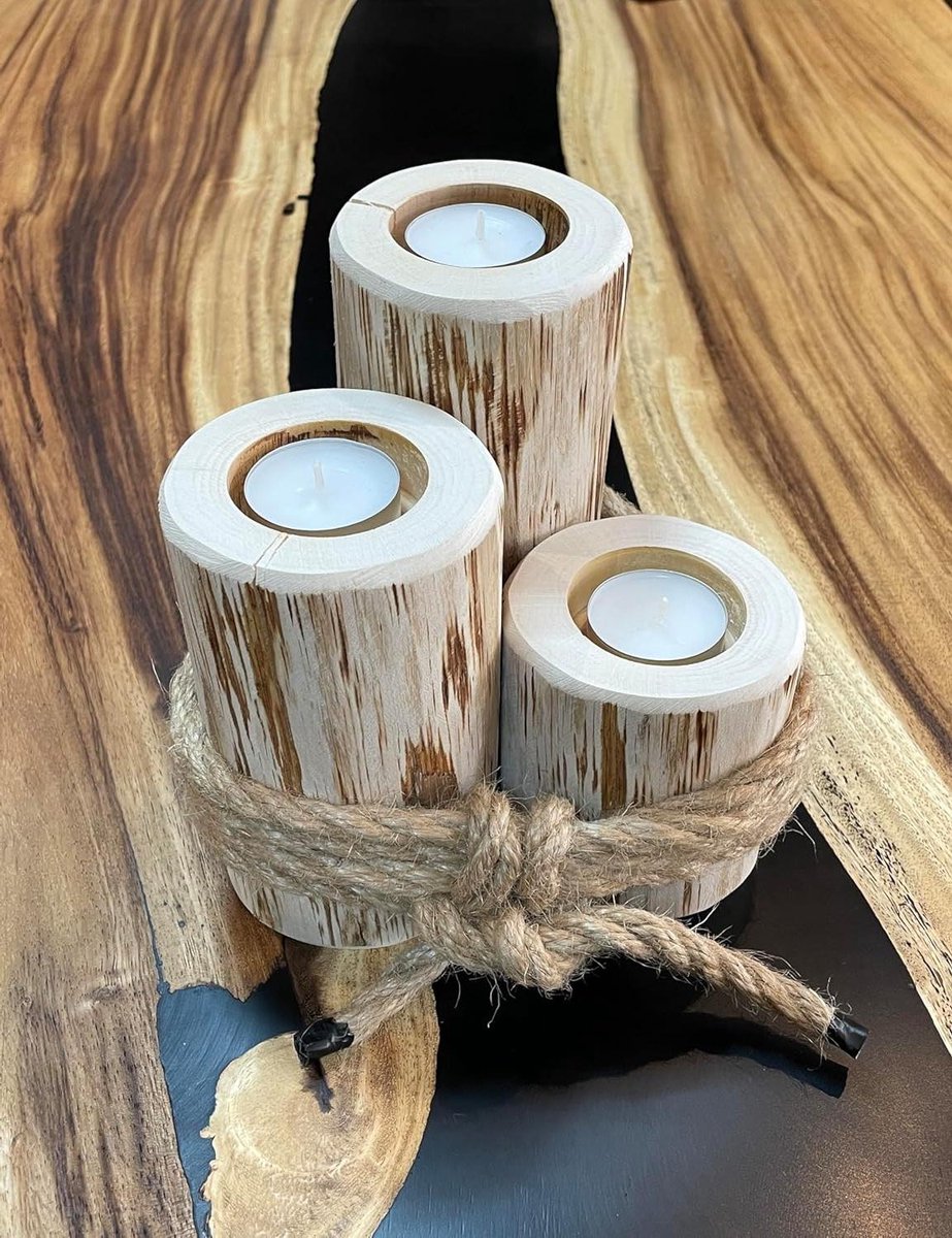 Kandelaars Hout - Decoratieve houders - Sfeer Creëren - Handgemaakt Uniek - 3 Maten - Natuurhout