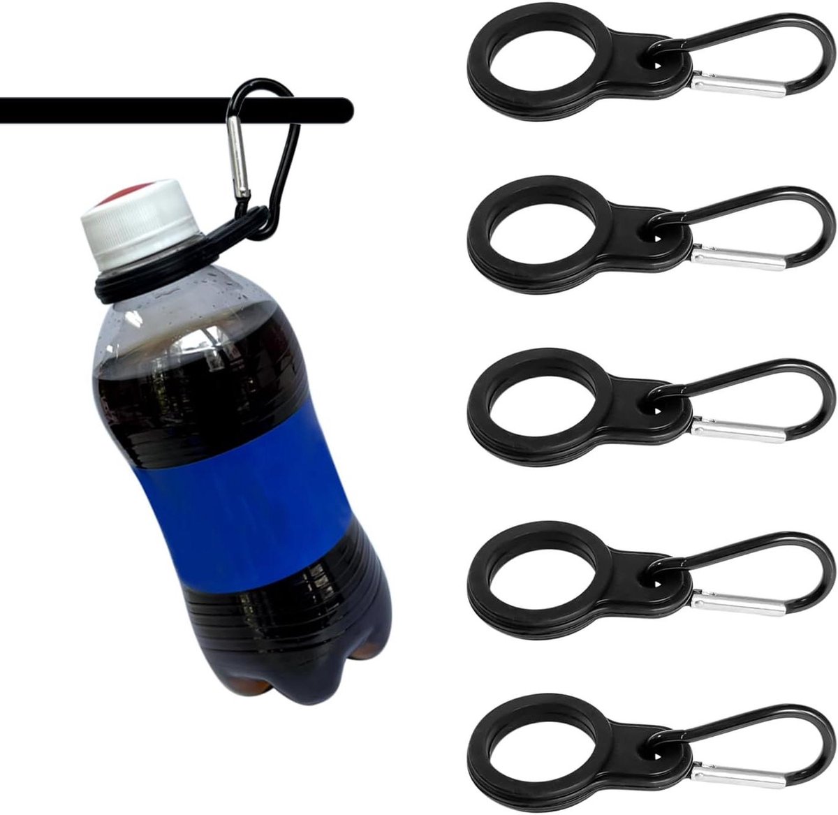 Waterfles Clips - Flessenhouder Gesp - Outdoor Activiteiten - Met Karabijnhaak - 5 Stuks - Zwart