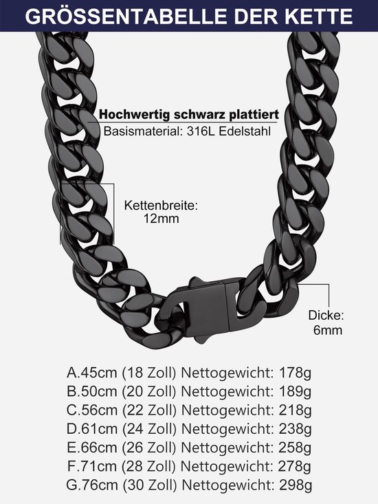 Halsketting voor heren, roestvrij staal, 5 mm breed, zilver/goud/zwarte ketting voor heren, selecteerbaar, 45 tot 76 cm lang, modesieraad, hiphop-ketting accessoires voor mannen en jongens — afbeelding 4