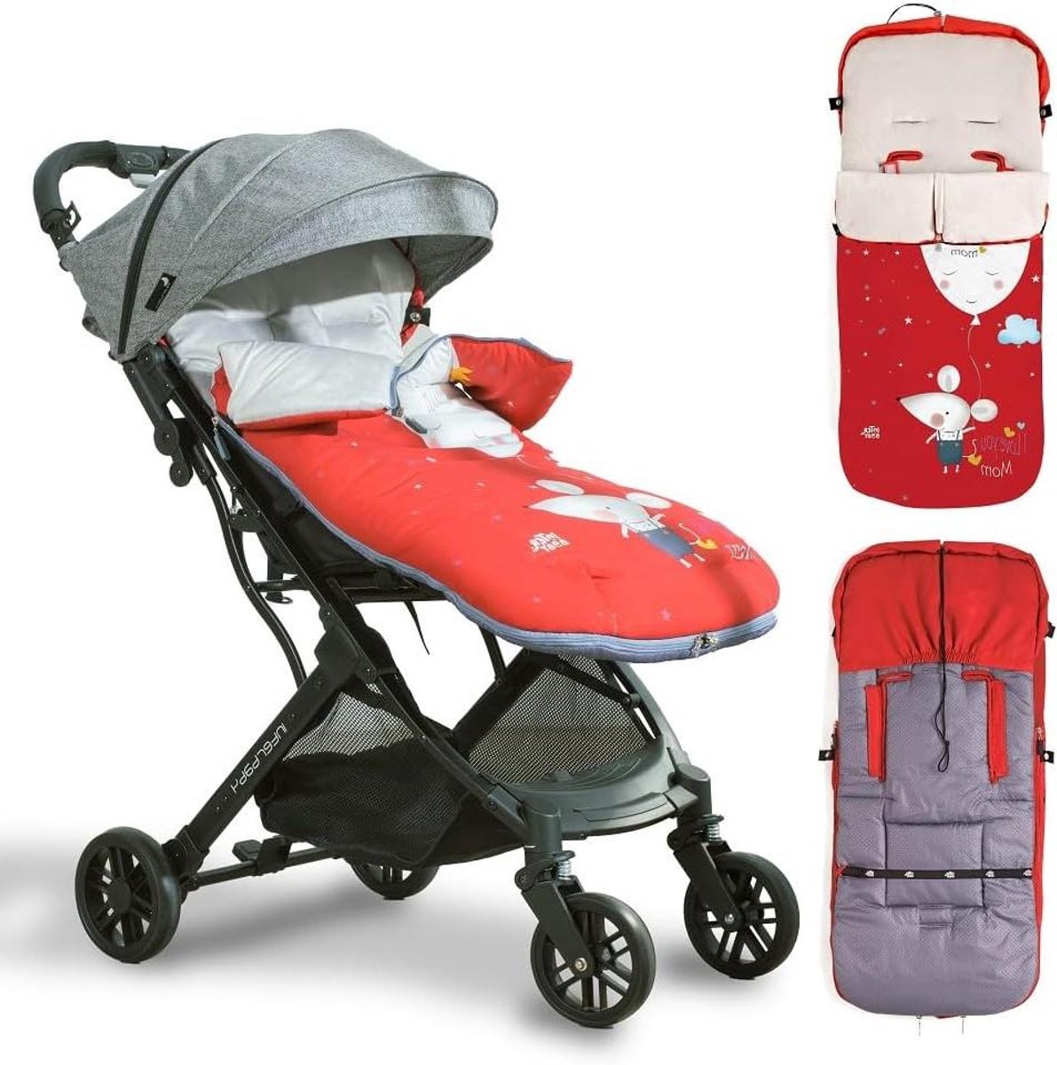 Universele Voetenzak - Babyzak Kinderwagen - Warm Houden Baby - Waterdichte Buitenkant - 46 x 105 cm - Rood