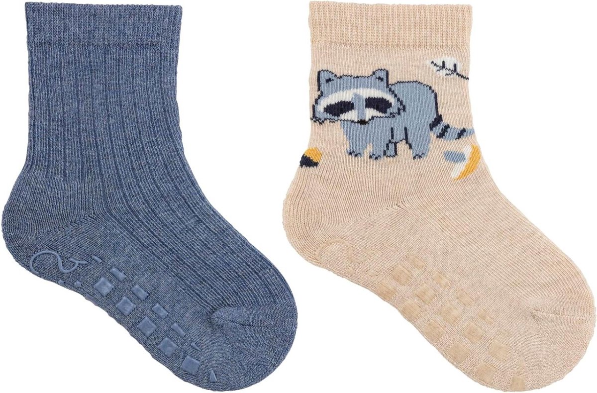 Babysokken - Antislip sokken - Veilig Lopen - Dubbel Pack - Niet gespecificeerd - Raccoon