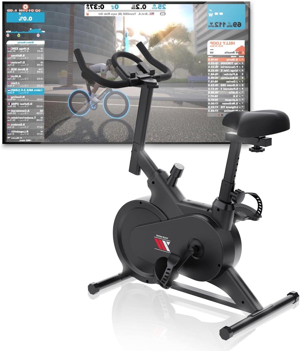 Hometrainer Fiets - Spinbike Hometrainer - Binnen Trainen - App Connectiviteit - Max 170 cm - Zwart