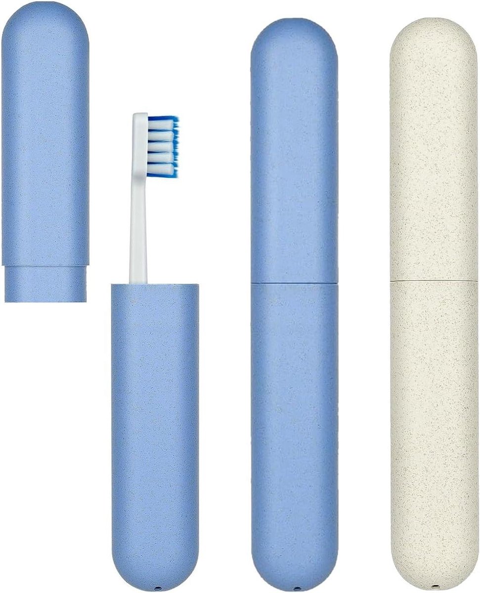 Tandenborsteletui 2 Stuks - Reisdoosje Mondhygiëne - Hygiënisch Opbergen - Ventilatie Antibacterieel - 20.5 x 3.2 cm - Blauw