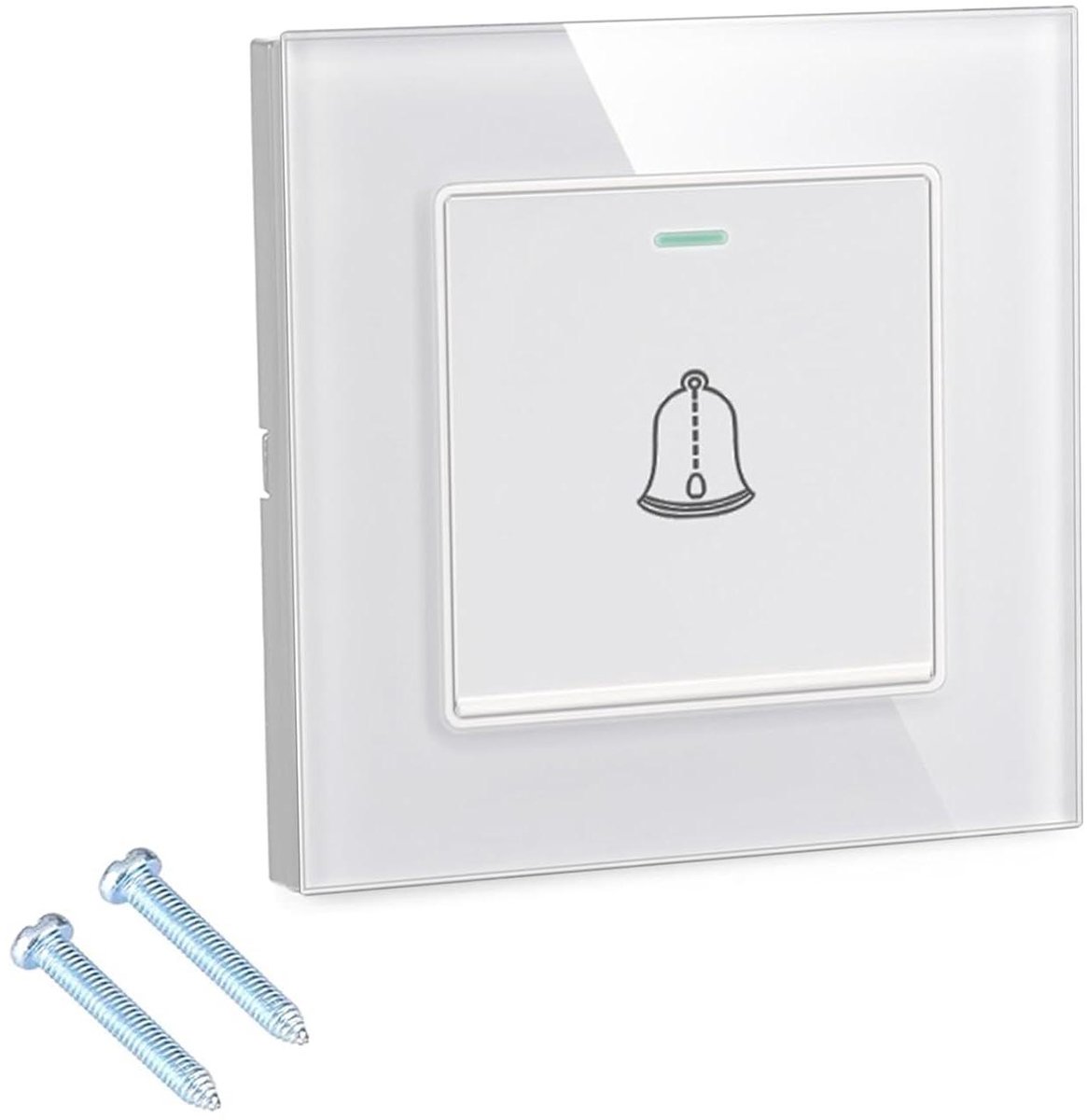 Deurbel Drukknop - Belknop Schakelaar - Thuis Installeren - Gehard Glas - 86 x 86 mm - Wit