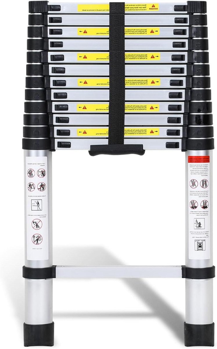 Telescopische Ladder - Uittrekbare Ladder - Multifunctioneel Klussen - Antislip Rubberen Voetjes - 38 m - Zilver