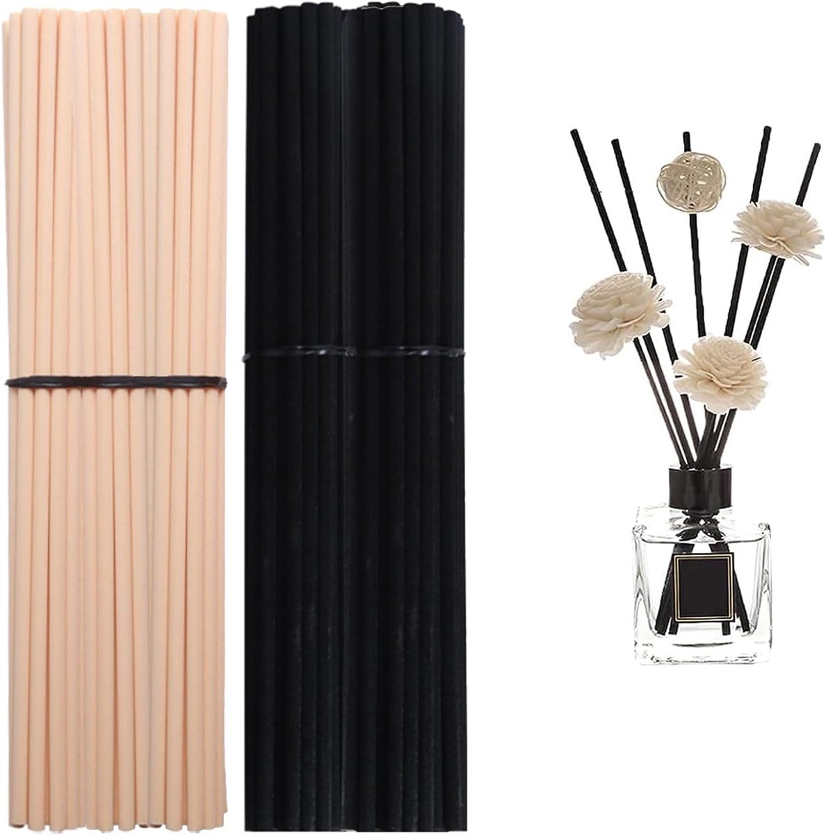 200 stuks rietdiffuser, staafjes, diffuser, geurstokjes van hout en rotan, 25 cm, diffuser, geurstokjes voor thuis, kantoor, hotel, spa, natuurlijk zwart