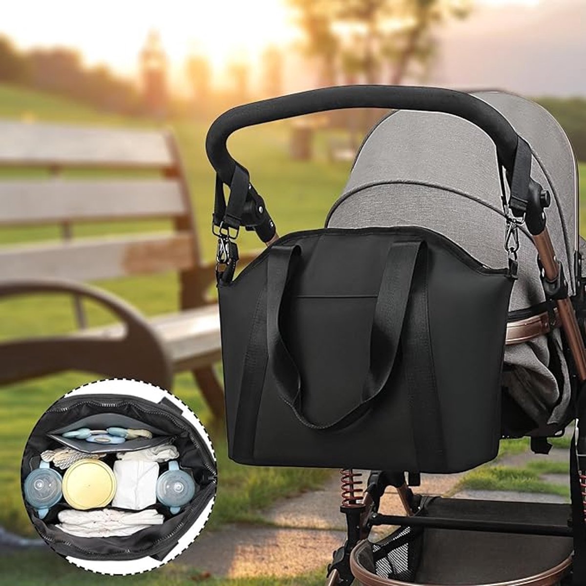 Luiertas Tote - Waterdichte Opbergtas - Luxe Luiertas Grote Capaciteit - Waterproof Mom Bag - met Schouderriem - Modieuze Verzorgingstas en Reistas - voor Babybenodigdheden - Creme – foto 3