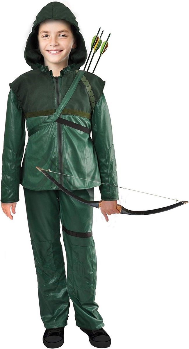 Green Arrow Kostuum - Verkleedpak Kind - Feest Cosplay - Officieel DC Comics - Maat 8-10 Jaar - Groen Bruin