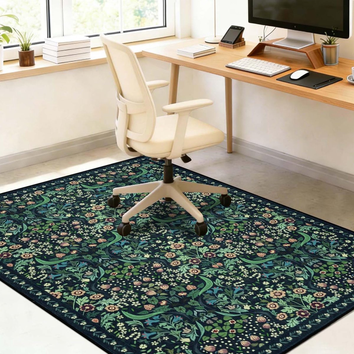 Vloerbeschermingsmat, bureaustoel, antislip, bureaustoel, onderlegger, 120 x 150 cm, bureaustoelonderlegger, groot, donkergroen, vintage, vloerbeschermingsmat voor harde vloeren, parket tegels