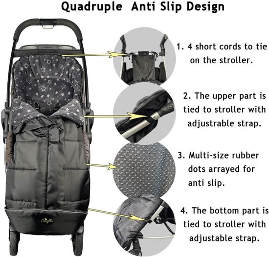 Voetenzak Kinderwagen - Buitendeken Baby - Warm Houden - Waterdichte Buitenkant - 36 x 30 x 16 cm - Zwart/Grijs — afbeelding 5