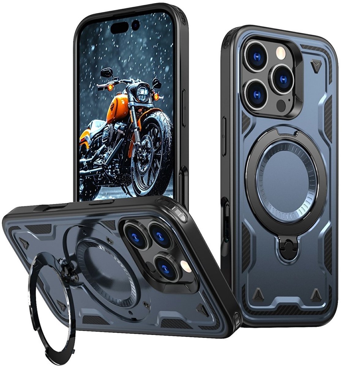 Coverup Hoesje - Geschikt voor iPhone 16 Pro Hoesje - Coverup Armor Back Cover met MagSafe Compatible Kickstand - Blauw