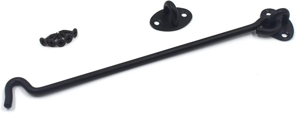 Deur Haak - Raam Sluiting - Beveiliging Ramen - Roestvrij Staal - 25.40 cm - Zwart