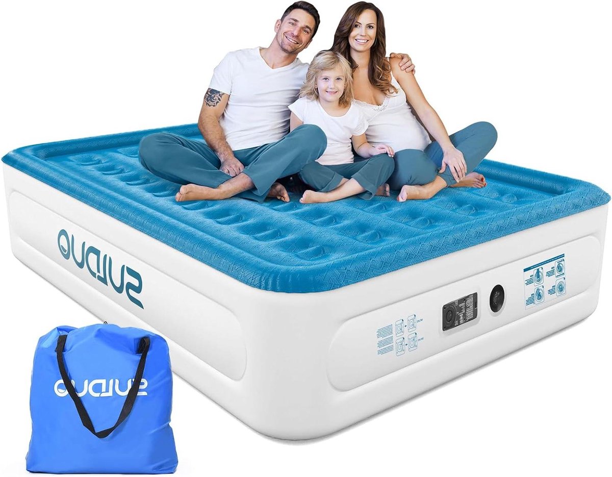 Luchtbed - Opblaasbaar Bed - Kamperen en Logeren - Zwaar Uitvoering - 203 x 152 cm - Blauw