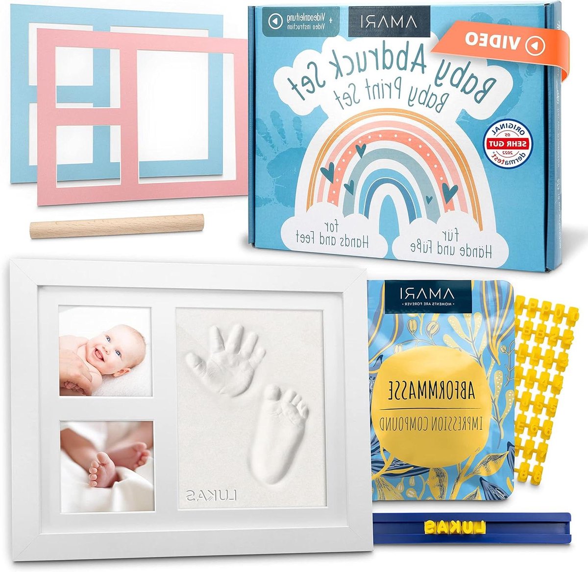 Gipsafdruk Set Baby - Handen Voetafdruk - Herinneringen Maken - Inclusief Fotolijst - 28 x 23 x 2.5 cm