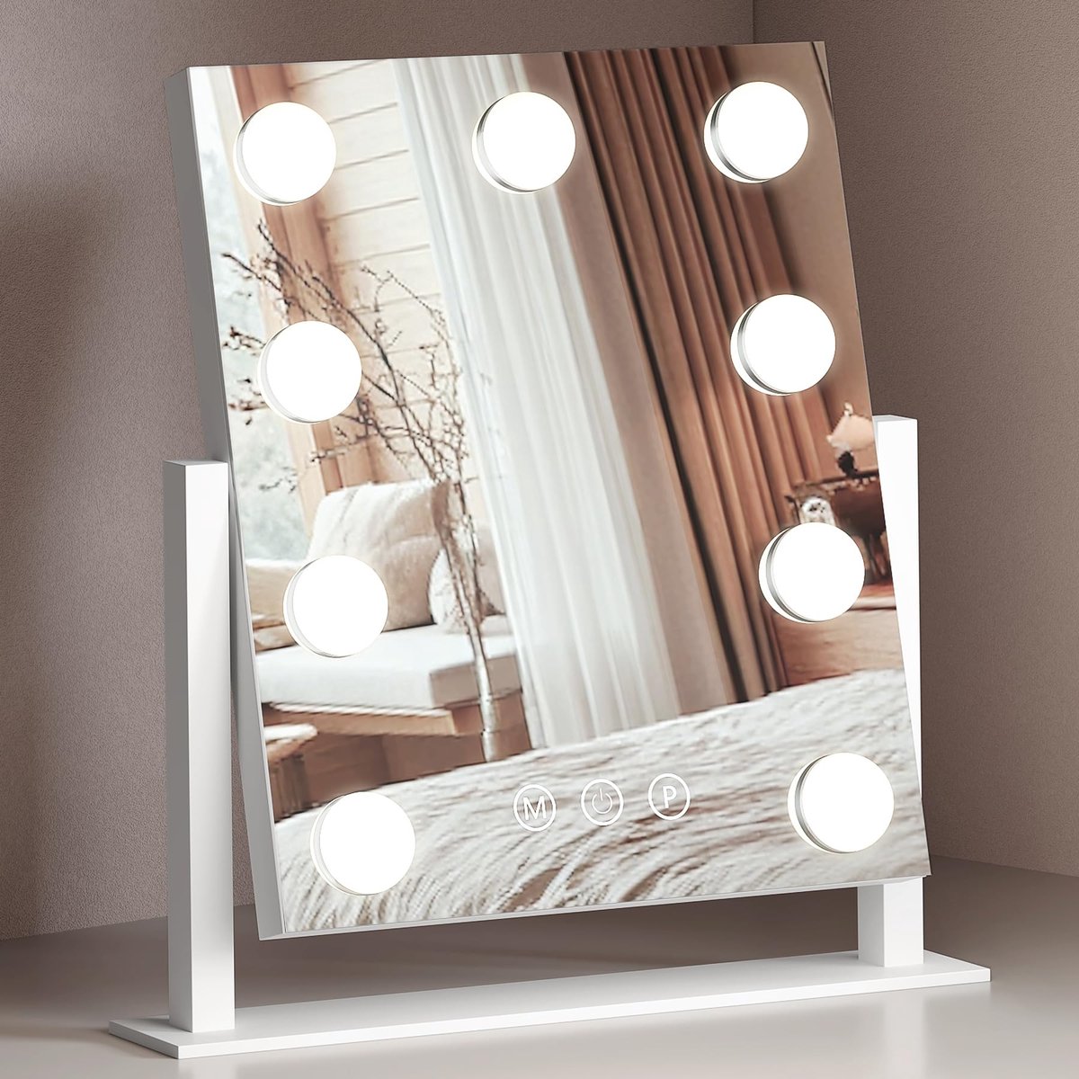 Vanityspiegel met licht, Hollywood-spiegel met licht, make-upspiegel, 9 dimbare led-lampen, 3 kleurenmodi, slimme aanraakbediening, wit