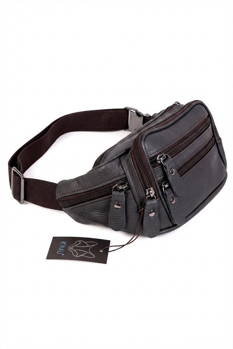 KIMU® Heuptasje Echt Leer Vakjes Taupe - Fanny Pack Donkergrijs Donkerbruin - Leren Heuptas Tas Tasje Dames Festival