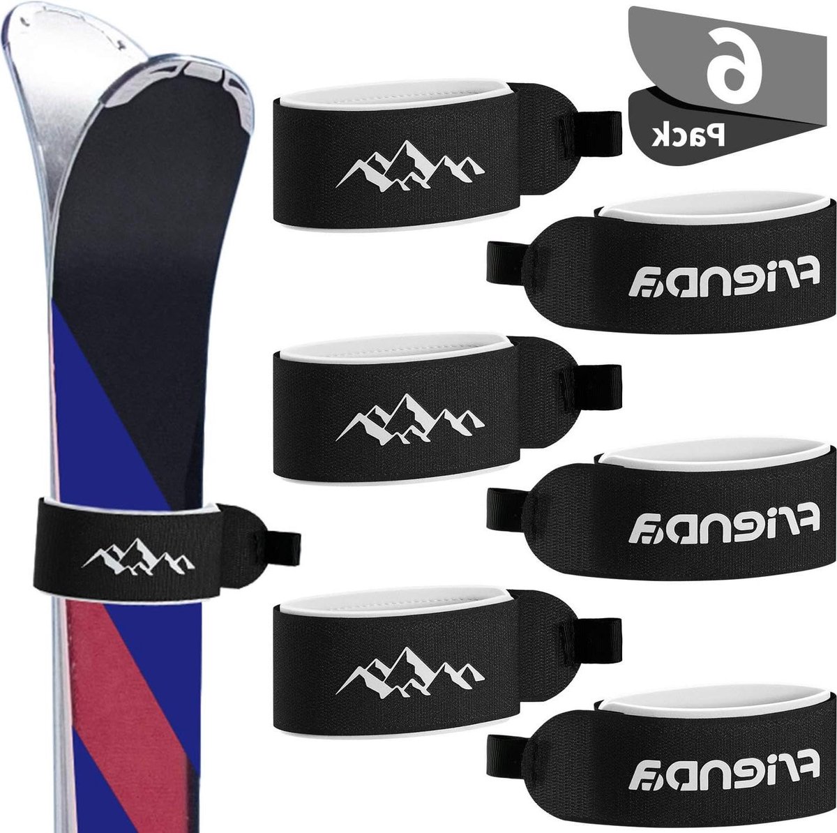 Ski Banden - Skibanden Set - Georganiseerde Opslag - Verstelbaar Klittenband - 6 Stuks - Zwart