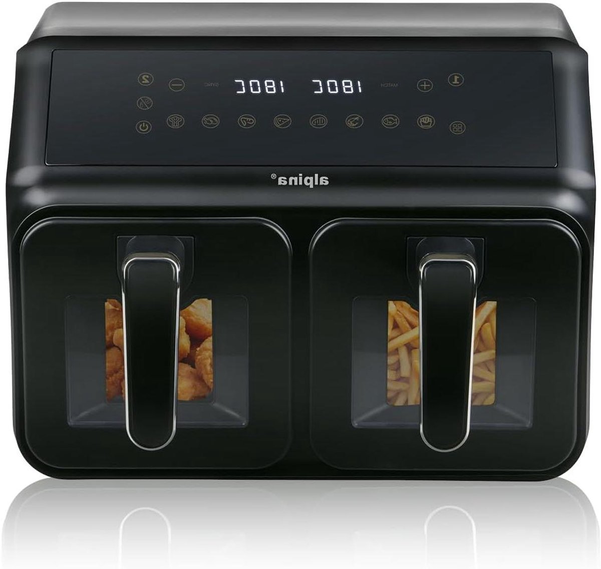 Dubbele Airfryer - Heteluchtfriteuse Duo - Gelijk Garen - Kijkvensters - 8 Liter - Zwart