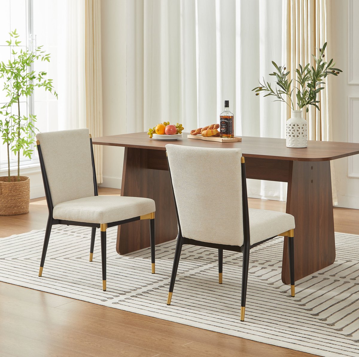 DESMIU Eetkamerstoel - Set Van 2 - Minimalistisch Scandinavisch Design Met Verstelbare Stoelpoten - Voor Eethoek En Kleine Eettafel - Stof Beige