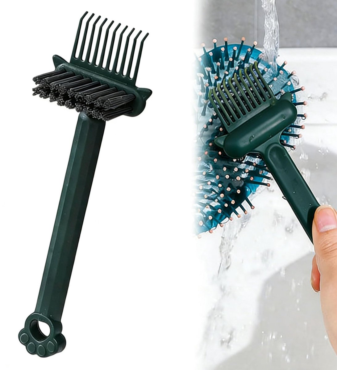 2-in-1 harenborstel schoonmaakgereedschap, verwijdert moeiteloos haren en stof van kammen, mini-reinigingshark met pinnen en borstels voor thuis en in de salon (groen)