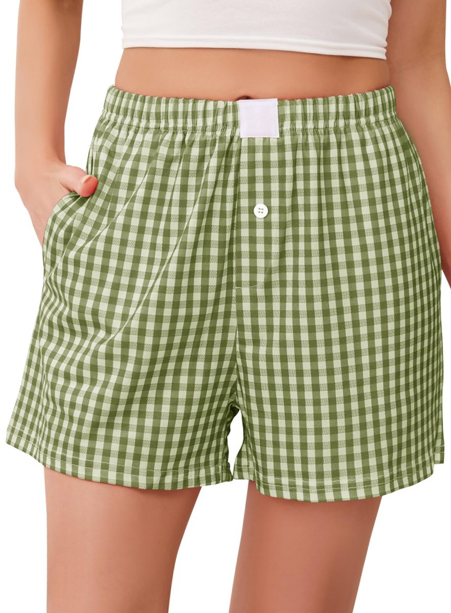 Plaid Katoen Slapen Pajama Shorts Lounge Pocket Koord Bottoms