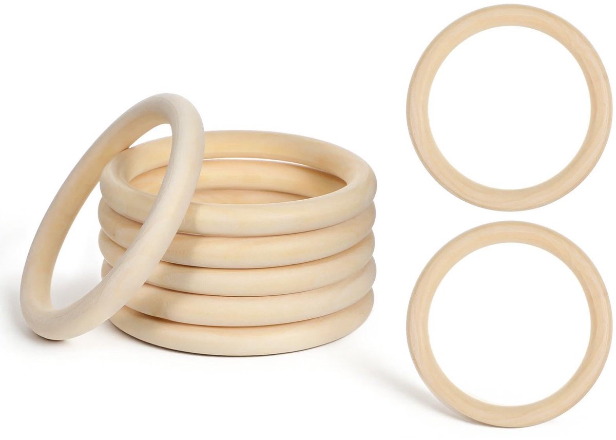 6 stuks houten ringen om te knutselen, 10 cm natuurlijke houten ringen, 10 mm dik, dromenvanger, houten ring, macraméringen voor knutselen, doe-het-zelf handwerk, ring, hanger, bruiloftskrans