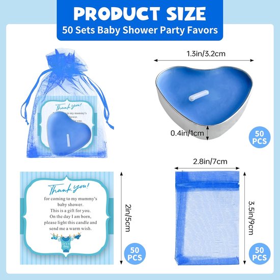 Babyshower Gunsten - Bedankjes Feest - Gasten Vieren - Hartvorm Kaars - 50 Sets - Blauw — afbeelding 2