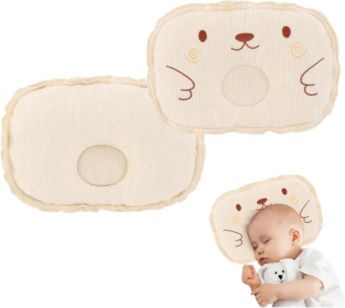 Babykussen - Hoofdkussen baby - Voorkomen schedelmisvorming - Ergonomisch ontwerp - 28 x 20 cm - Wit